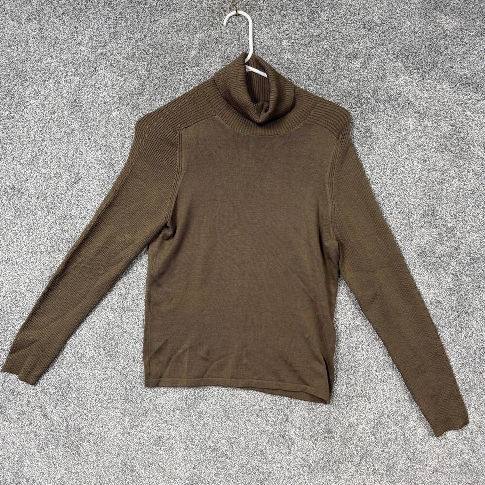 VTG 90s Carlisle Sweater Womens M Brown Silk Blend Turtleneck Preppy Clean Girl